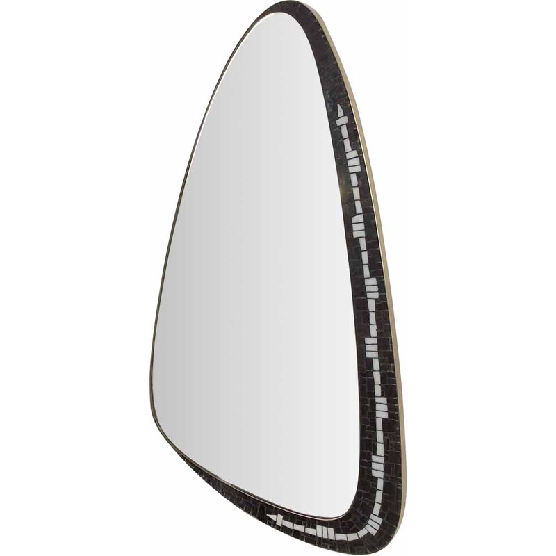 Vintage asymmetrical glass and brass mirror by Berthold Mülle, Germany 1950s