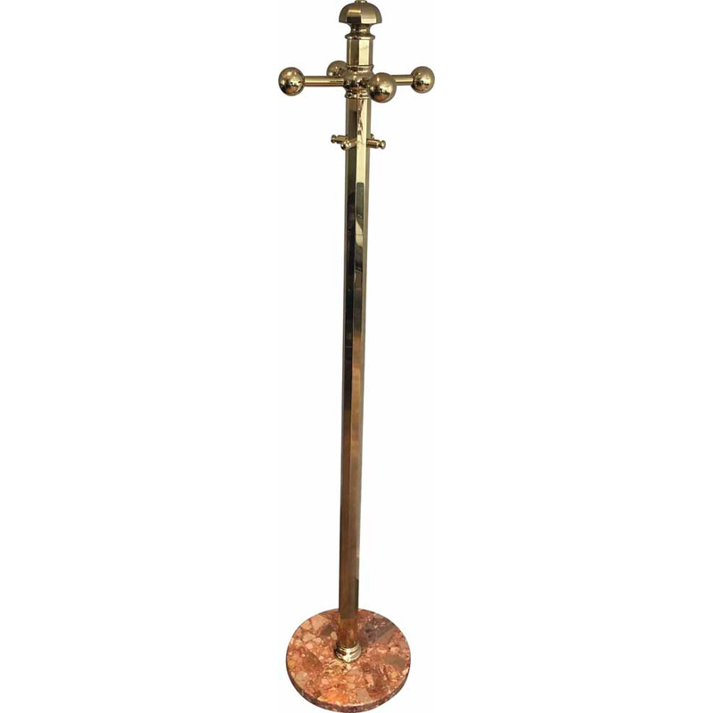 Vintage brass and marble coat rack, France 1970s