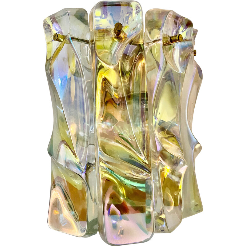 Vintage iridescent glass and brass wall lamp by Kalmar, Austria 1970s