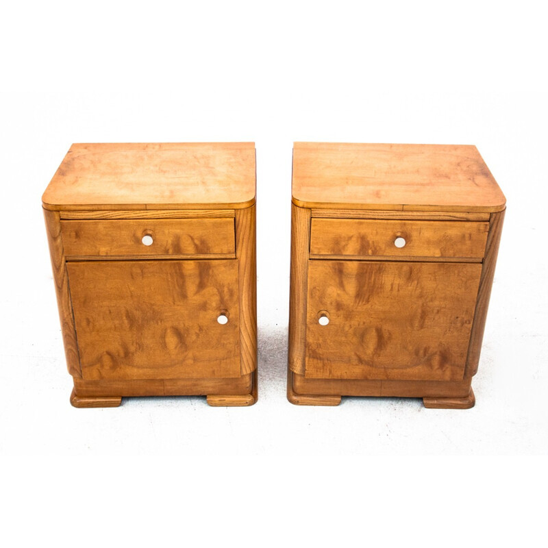 Pair of vintage Art Deco night stands, Poland 1950s
