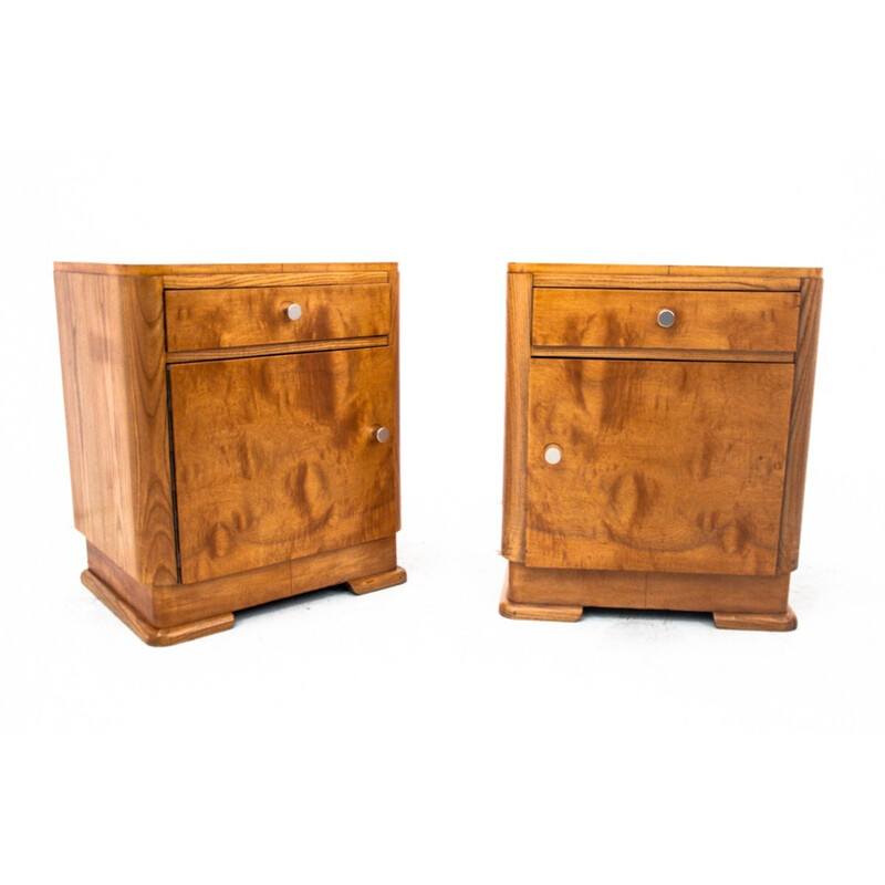 Pair of vintage Art Deco night stands, Poland 1950s