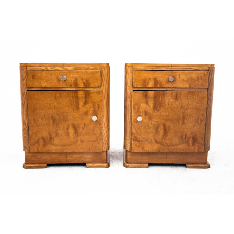 Pair of vintage Art Deco night stands, Poland 1950s