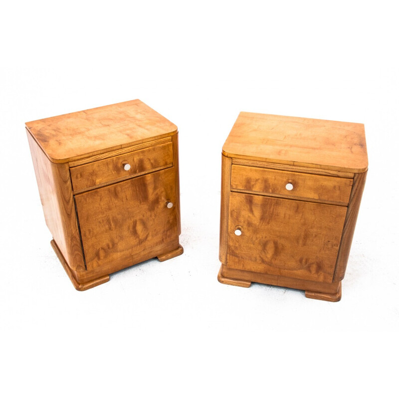 Pair of vintage Art Deco night stands, Poland 1950s