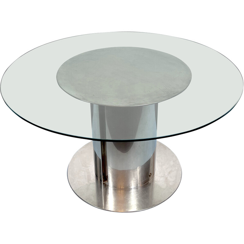 Vintage glass and stainless steel dining table by Antonia Astori for Driade, Italy 1960s