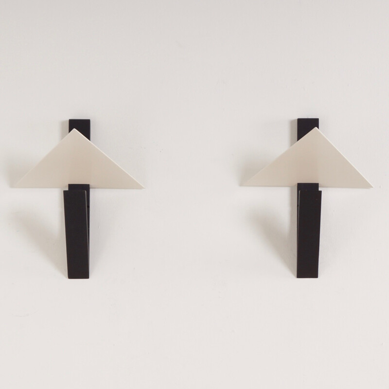 Pair of black iron wall lights by Lucien Gau- 1980