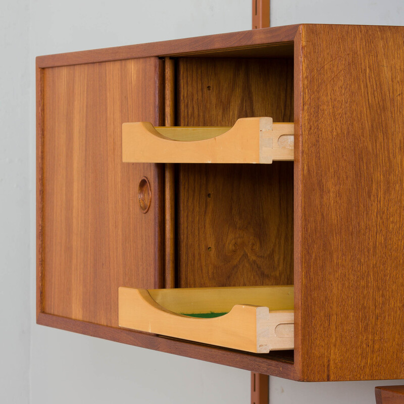 Vintage teak and linen wall unit by Kai Kristiansen for Fm Mobler, Denmark 1960s