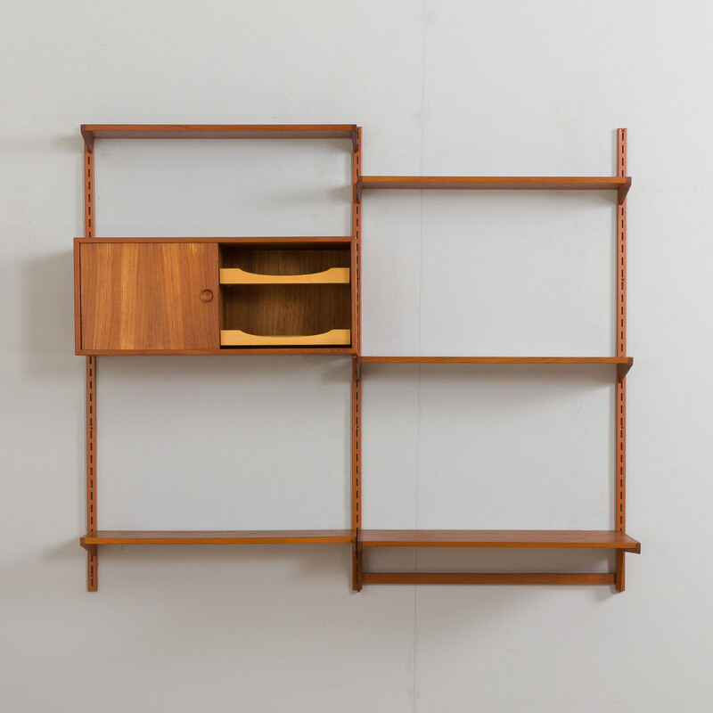 Vintage teak and linen wall unit by Kai Kristiansen for Fm Mobler, Denmark 1960s