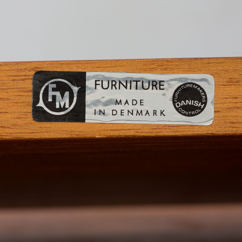 Mueble de pared vintage de teca y lino de Kai Kristiansen para Fm Mobler, Dinamarca años 60