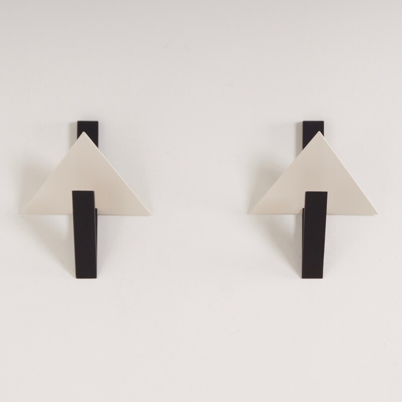 Pair of black iron wall lights by Lucien Gau- 1980