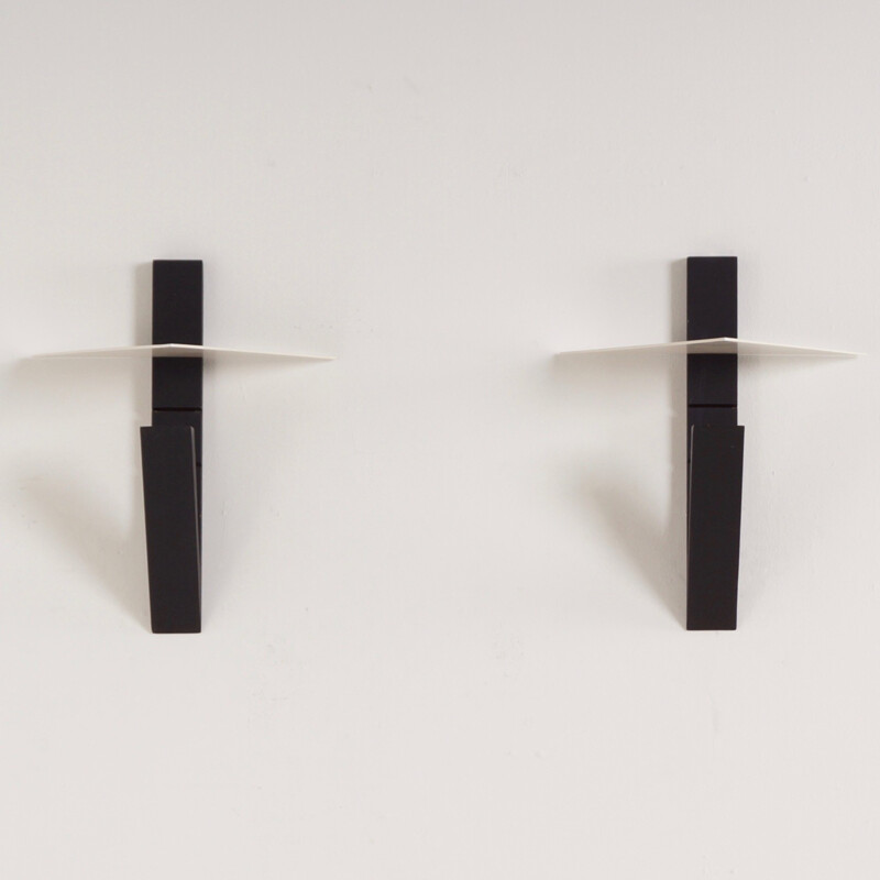 Pair of black iron wall lights by Lucien Gau- 1980