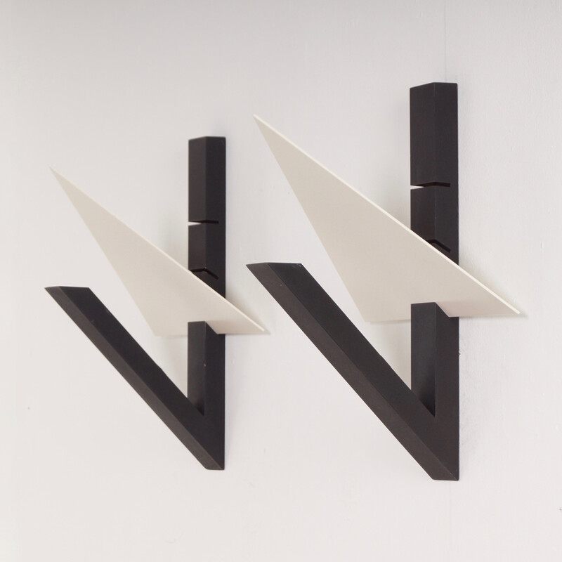 Pair of black iron wall lights by Lucien Gau- 1980