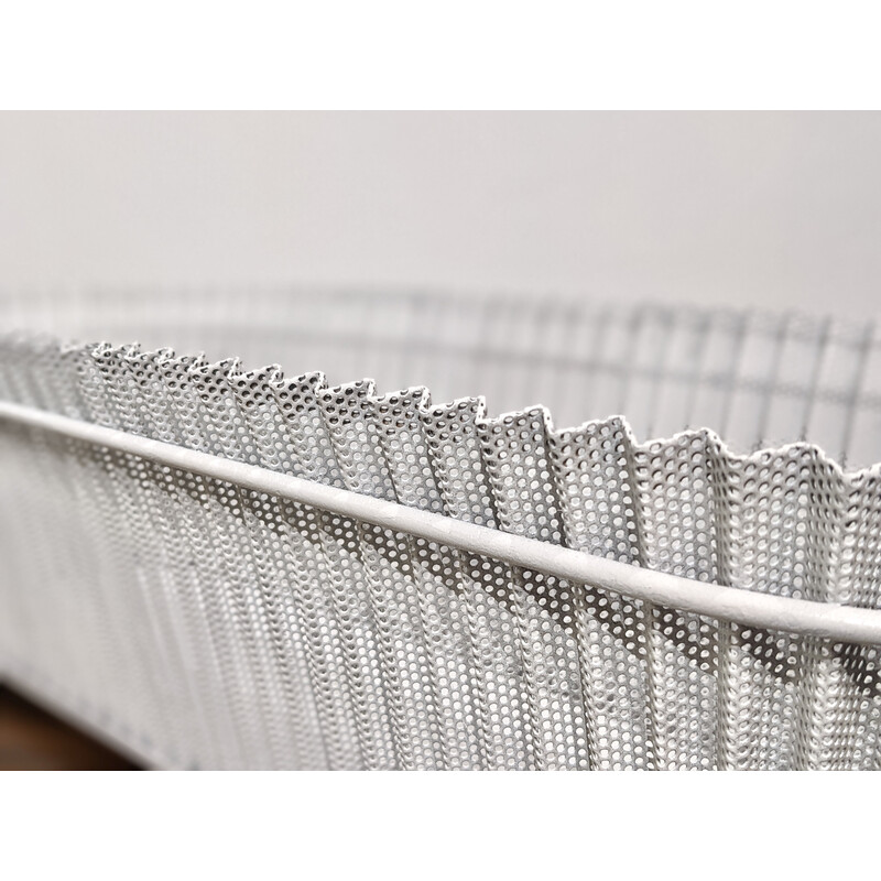 Vintage planter in white perforated sheet metal by Mathieu Matégot, 1960s