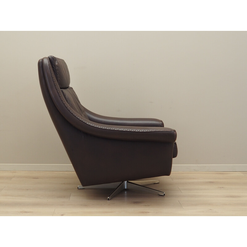 Vintage leather and metal swivel armchair by Aage Christensen for Erhardsen & Andersen, Denmark 1970s