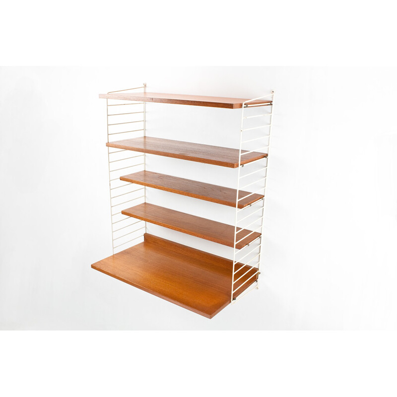 Modular wall system in teak and metal with several shelves by Nils Strinning for AB String - 1950s