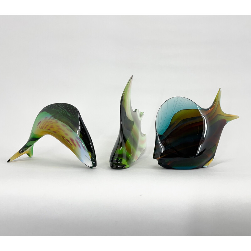 Set van 3 vintage glazen vissen door Stanislav voor Nový Bor Glassworks, Tsjechoslowakije