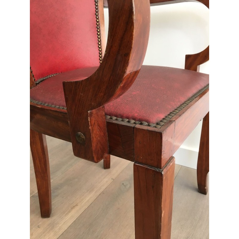 Set of 8 vintage Art Deco mahogany and leatherette armchairs, France 1930s