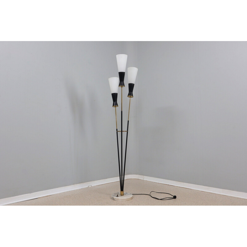 Vintage "alberello" floor lamp in metal, brass, opaline glass and marble for Stilnovo, Italy 1950s