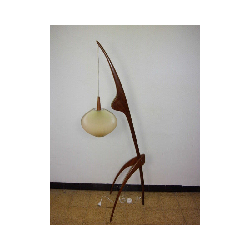 Vintage floor lamp "Praying Mantis" by Maison Rispal, 1950