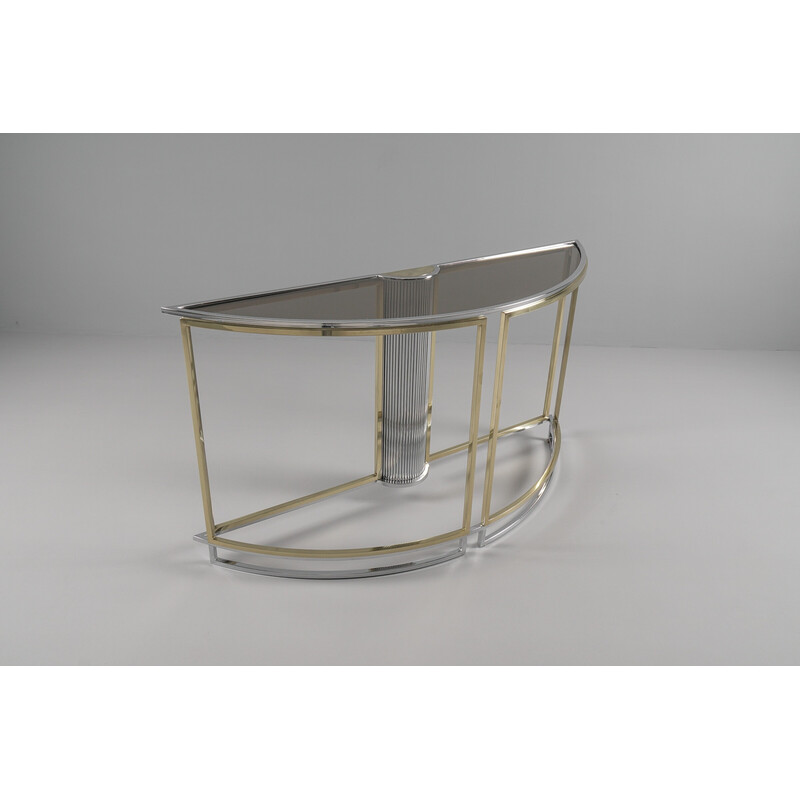 Vintage bicolor console with smoked glass top, Italy 1960s