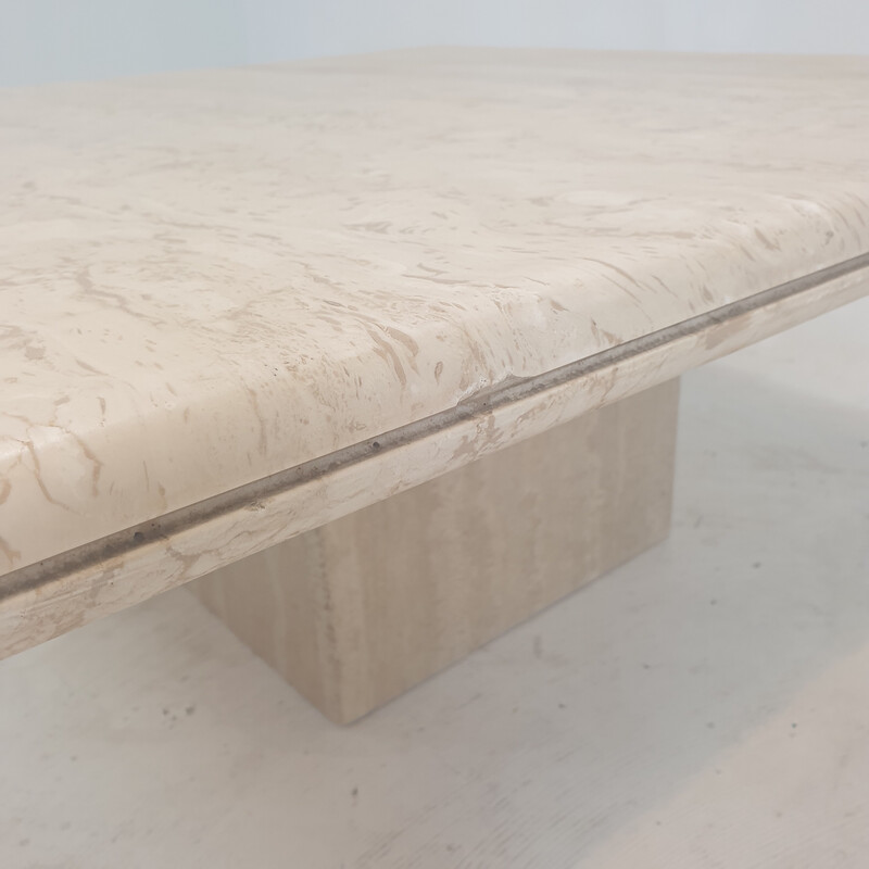 Italian vintage travertine coffee table, 1980s