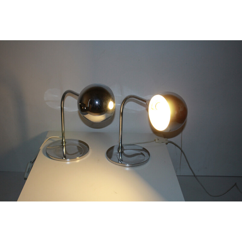 Paire de lampes de table vintage chromées, 1970
