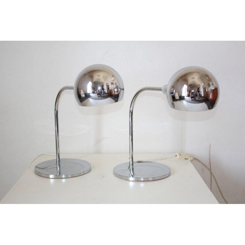 Pair of vintage chromed table lamps, 1970s