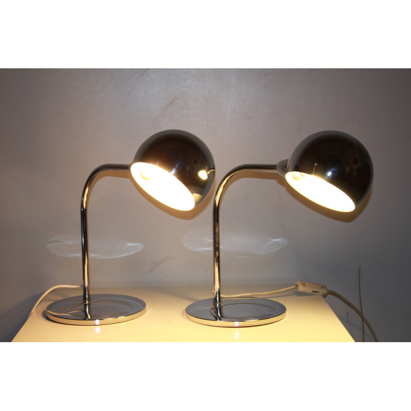 Pair of vintage chromed table lamps, 1970s
