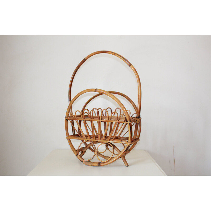 Vintage bamboo magazine rack, Italy 1960s