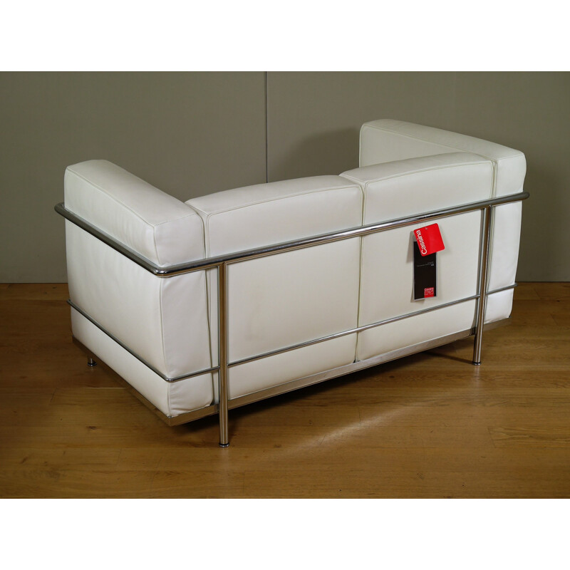 "LC2" 2-seater sofa Cassina in white leather Le Corbusier Perriand Janneret - 2000s