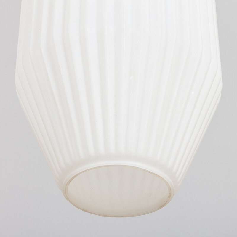 Lampada a sospensione geometrica vintage con vetro di Murano Lattimo bianco di Angelo Lelli per Arredoluce, 1950