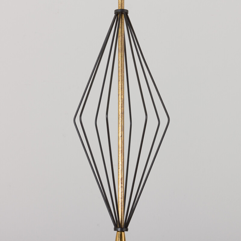 Vintage geometrische hanglamp met wit Lattimo Murano glas van Angelo Lelli voor Arredoluce, jaren 1950