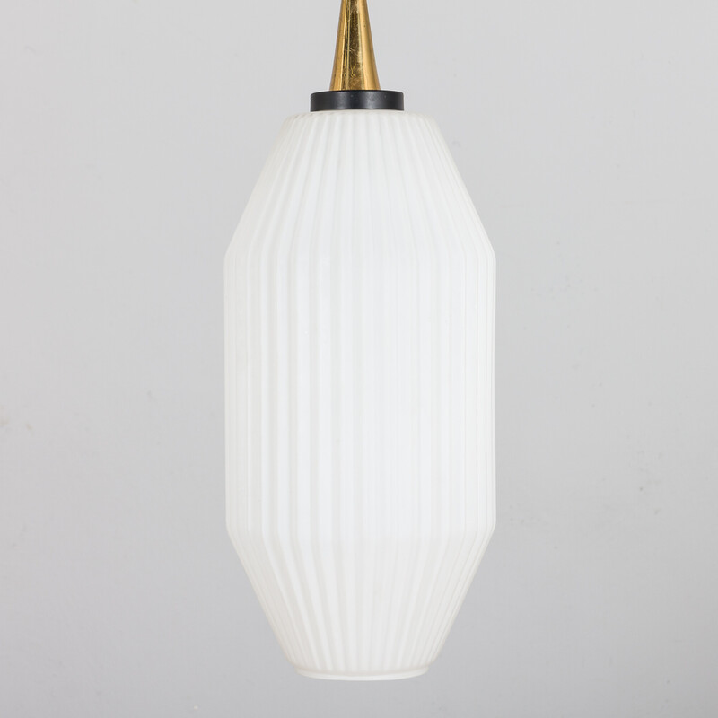 Vintage geometric pendant lamp with white Lattimo Murano glass by Angelo Lelli for Arredoluce, 1950s