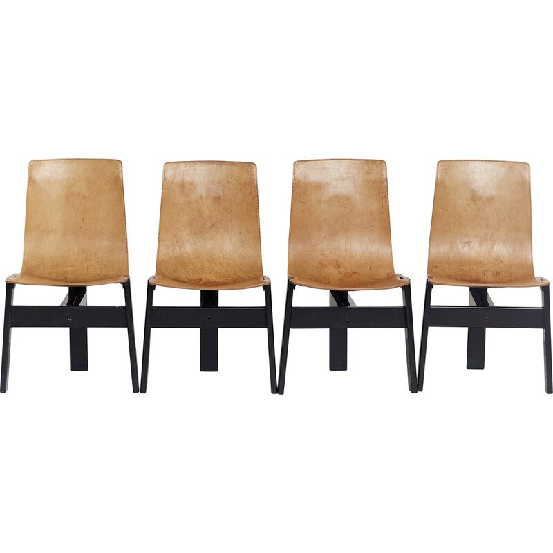 Set of 4 vintage chairs by Angelo Mangiarotti for Skipper, 1970s
