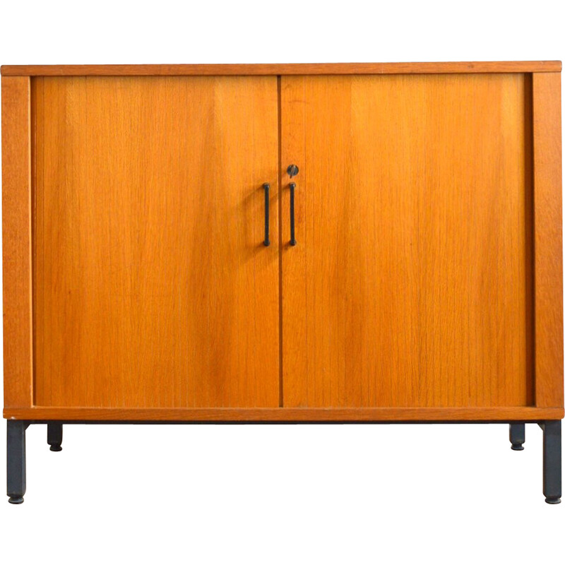 Credenza vintage in metallo e plastica con tenda scorrevole, 1950