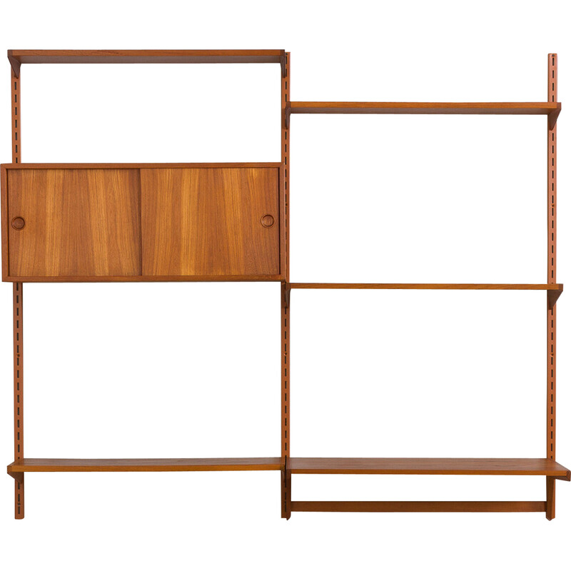 Vintage teak and linen wall unit by Kai Kristiansen for Fm Mobler, Denmark 1960s