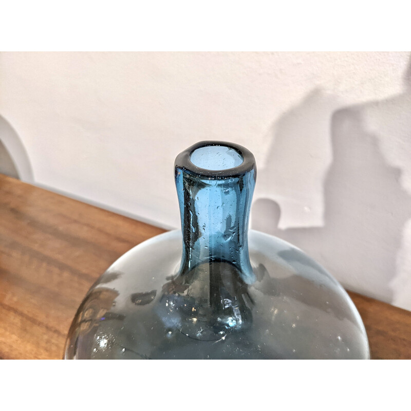 Jarrón de cristal azul vintage de Claude Morin, Francia 1960