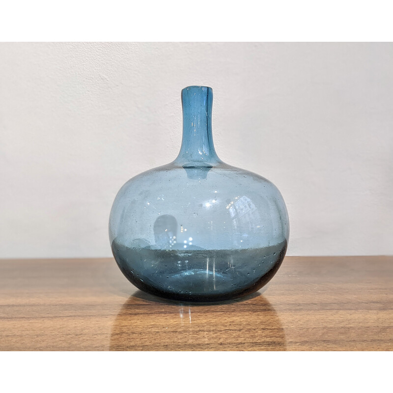 Vintage blue glass vase by Claude Morin, France 1960