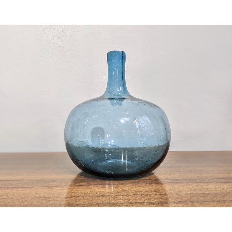 Vintage blue glass vase by Claude Morin, France 1960
