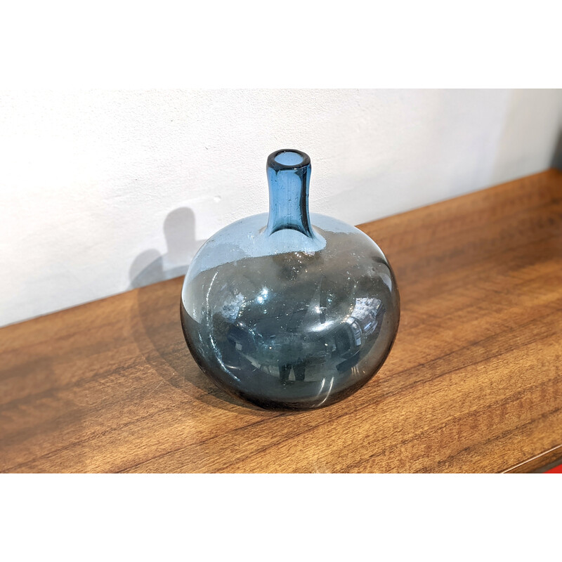 Vintage blue glass vase by Claude Morin, France 1960