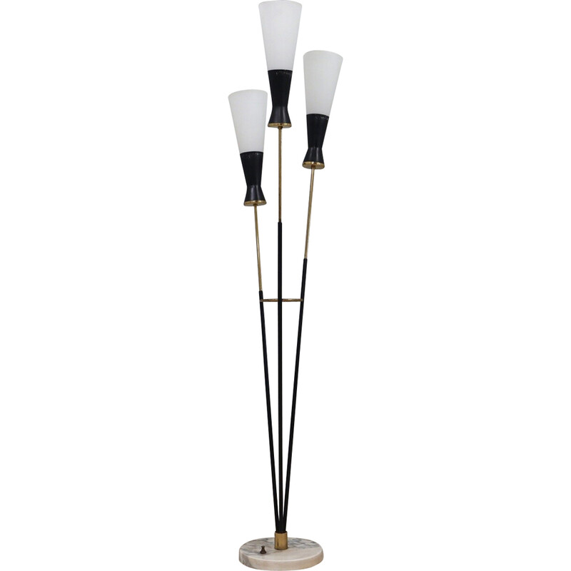 Vintage "alberello" floor lamp in metal, brass, opaline glass and marble for Stilnovo, Italy 1950s