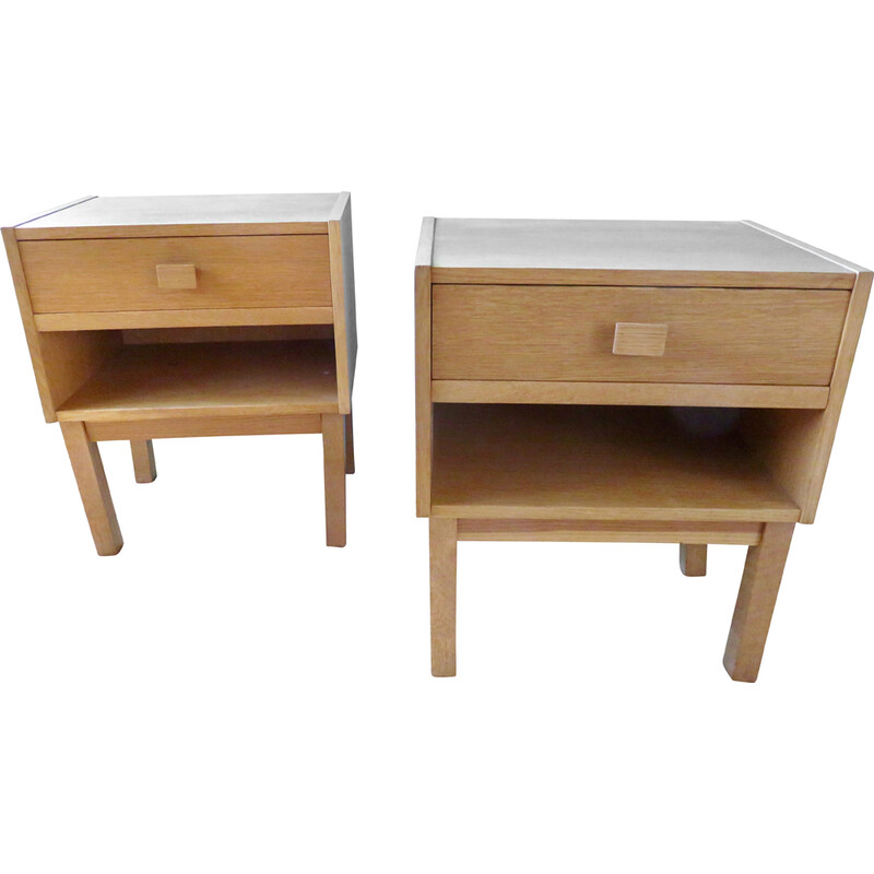 Pair of vintage oakwood night stands, Denmark 1970