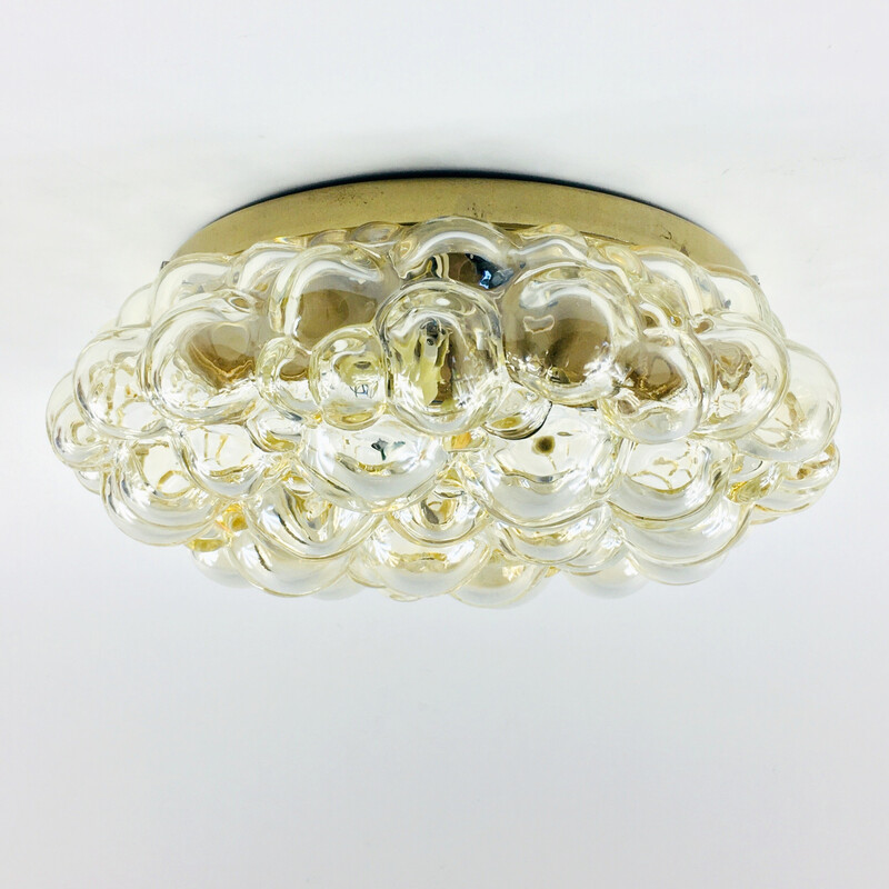 Vintage amber bubble glass ceiling lamp by Helena Tynell for Limburg, Germany 1970s