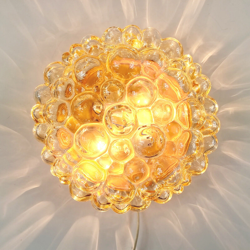 Vintage amber bubbelglas plafondlamp door Helena Tynell voor Limburg, Duitsland 1970