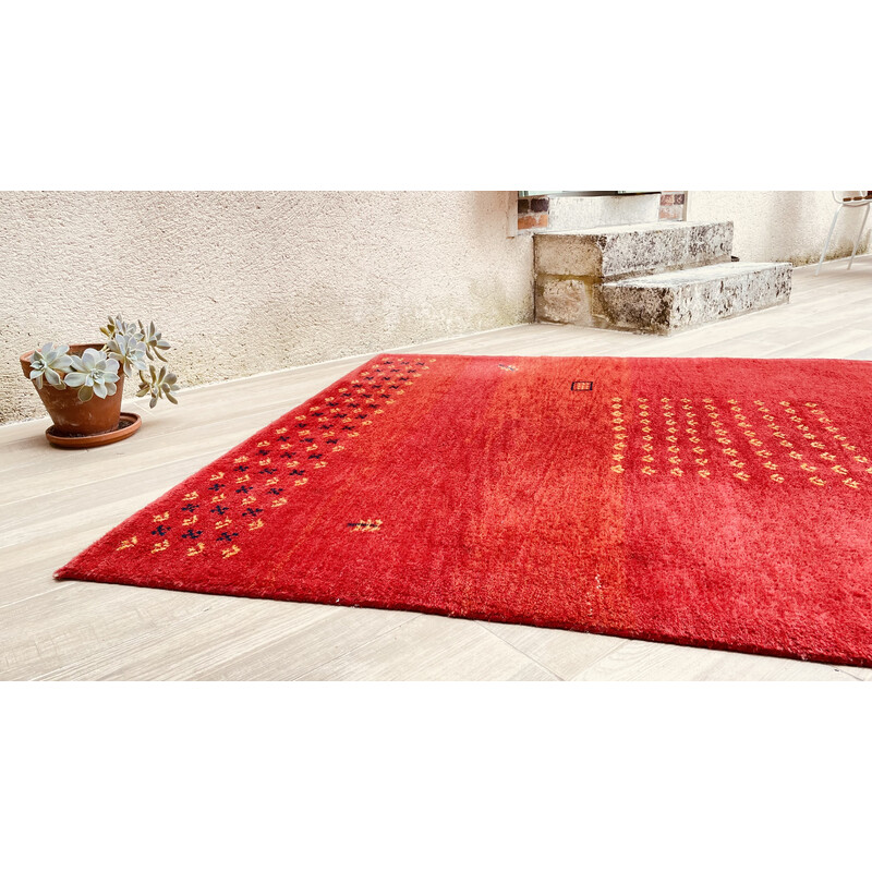 Vintage Indian woolen Gabbeh rug, 1980-1990