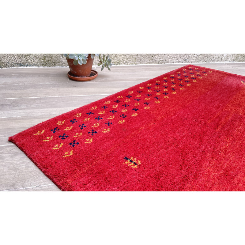 Vintage Indian woolen Gabbeh rug, 1980-1990