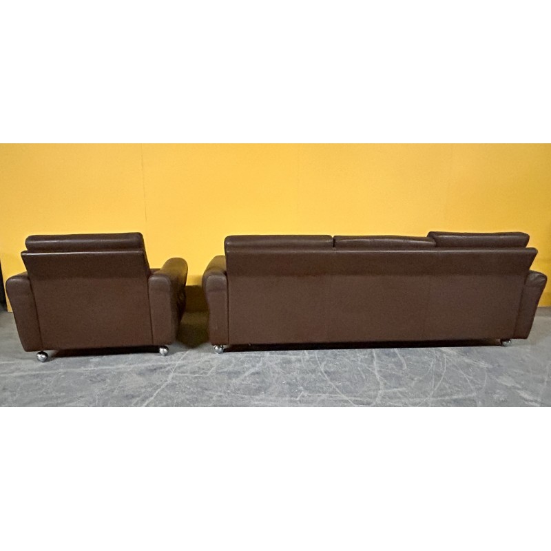 Danish vintage brown leather living room set, 1960s