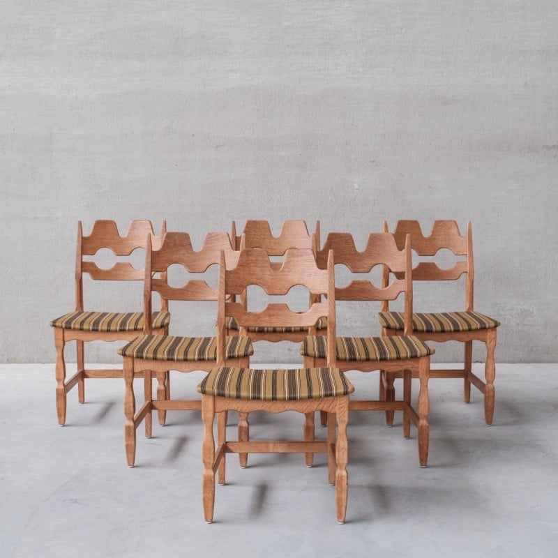 Set of 6 vintage Danish oakwood Razor dining chairs, 1960s