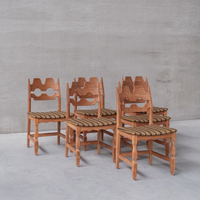 Set of 6 vintage Danish oakwood Razor dining chairs, 1960s