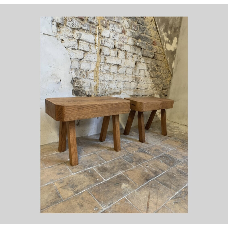 Pair of vintage stools in solid wood