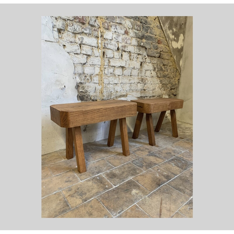 Pair of vintage stools in solid wood